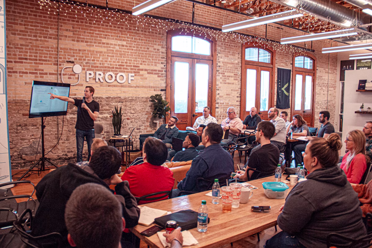 Speaker presenting marketing strategy to a conference audience